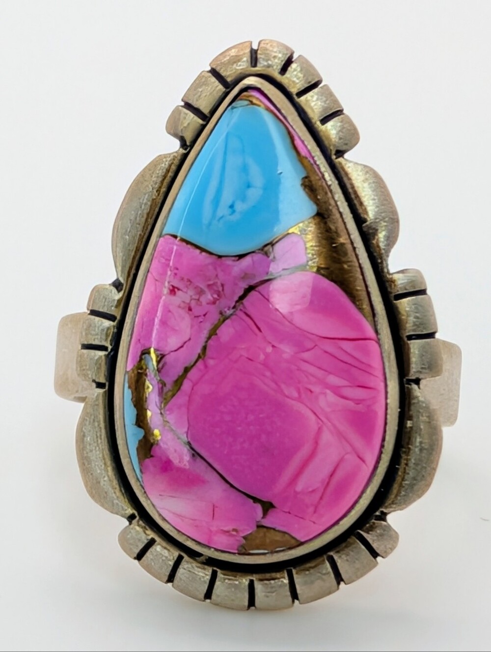 Cotton Candy Turquoise S925 Sterling Silver Gemstone Pear Adjustable Ring